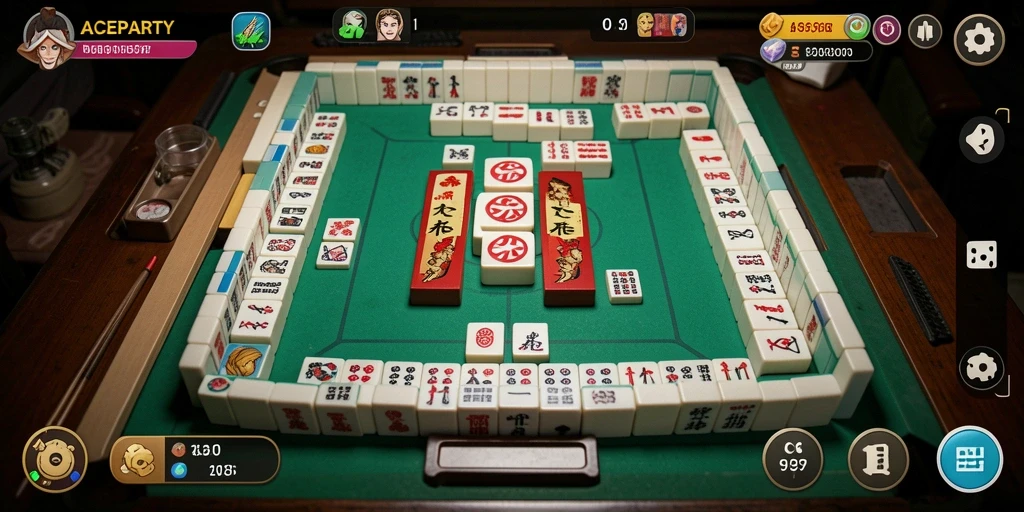 Gameplay menarik dalam ACEPARTY dengan ubin Mahjong yang berwarna-warni.