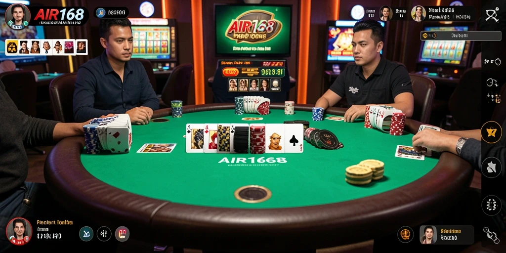 Tangkapan layar dari permainan poker di AIR168 yang menunjukkan aksi mendebarkan.