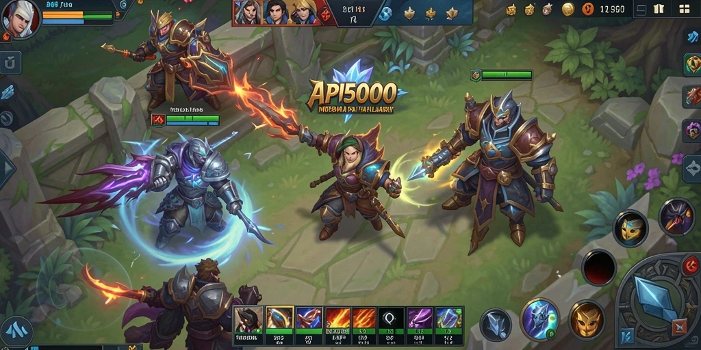 Screenshot menampilkan pertarungan epik dalam game MOBA API5000.