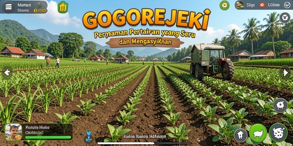 Tampilan gameplay GOGOREJEKI dengan aktivitas bercocok tanam.