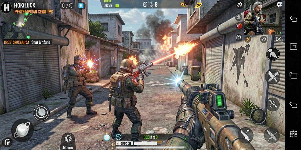 Screenshot gameplay HOKILUCK yang menampilkan aksi pertempuran seru.