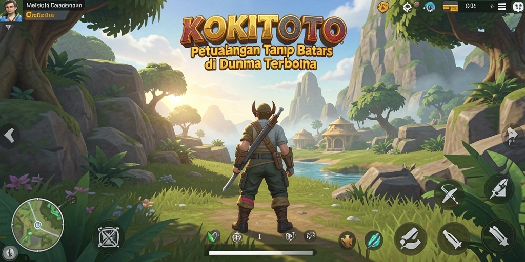 Screenshot gameplay KOKITOTO yang menunjukkan dunia luas dan beragam.