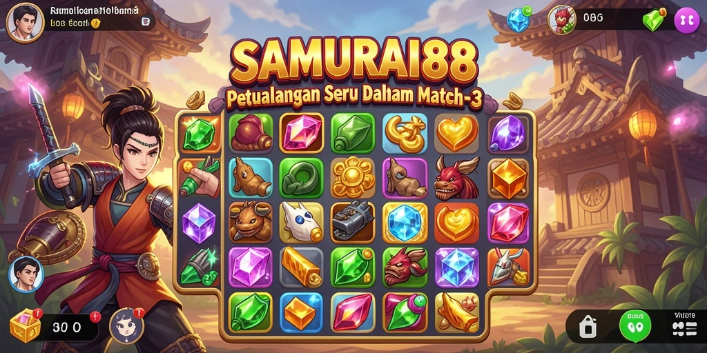 Screenshot gameplay SAMURAI88 dengan aksi Match-3 yang seru.