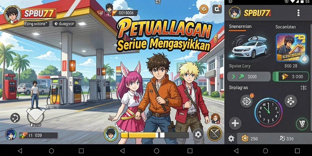 Screenshot gameplay SPBU77 yang menampilkan karakter Anime dalam aksi.