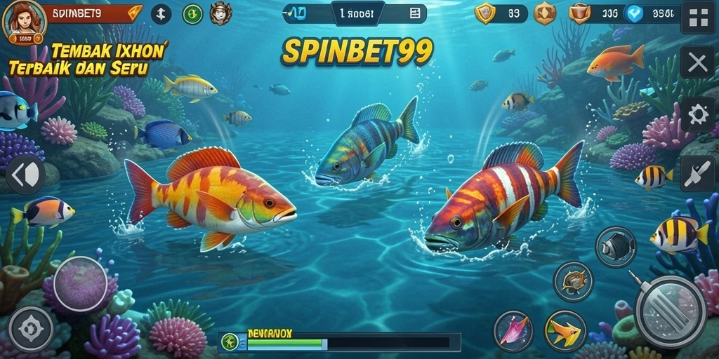 Tangkapan layar menunjukkan aksi menembak ikan dengan efek visual yang memukau.